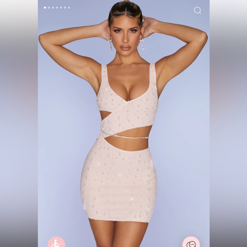 Oh Polly Embellished Cut Out Mini Dress in Blush